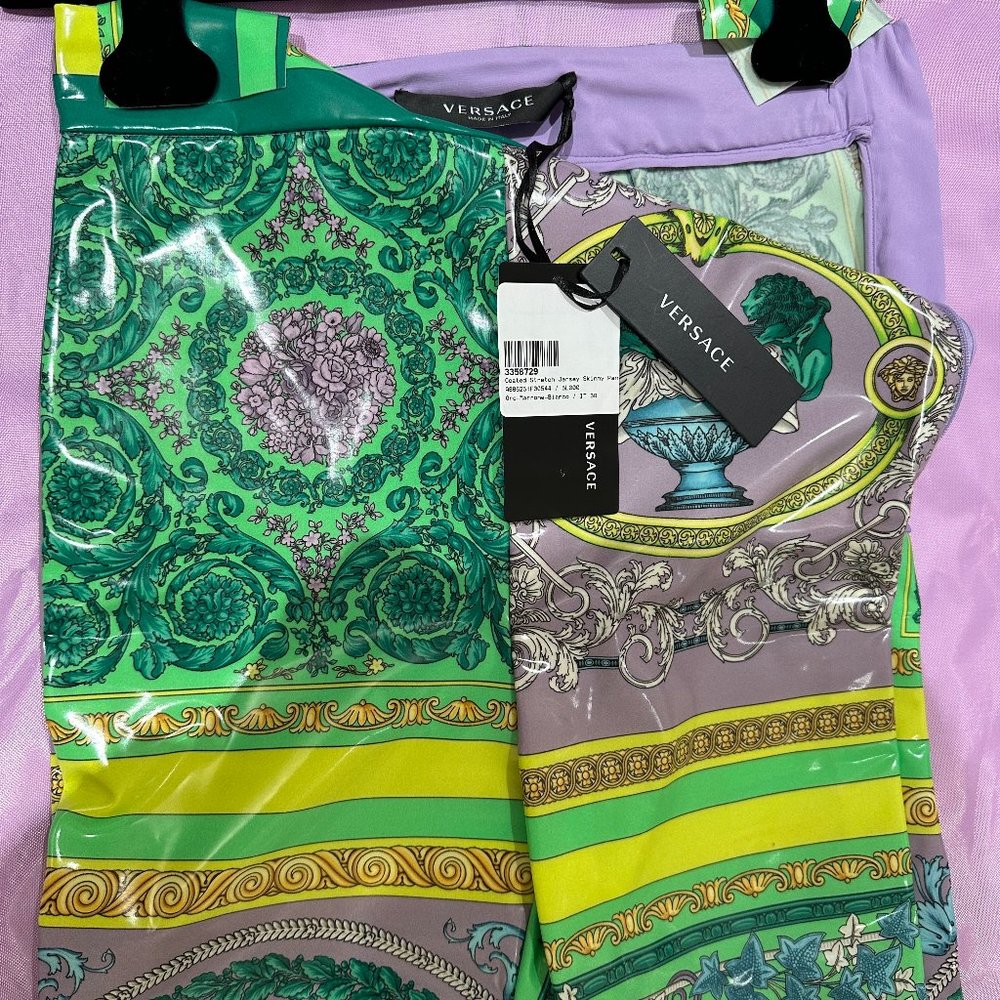 Versace Coated Stretch Jersey Skinny Pants